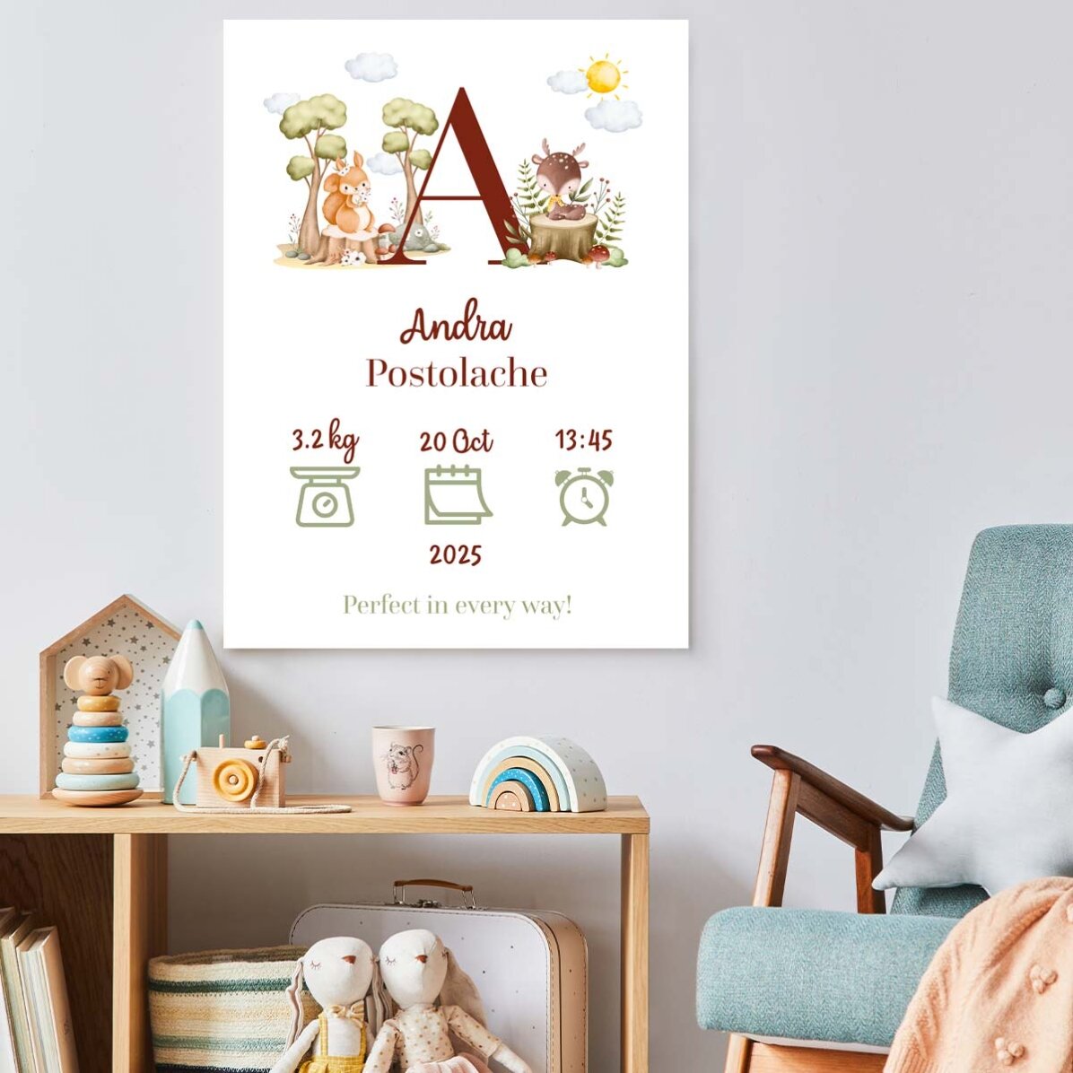 Poster personalizzato con iniziale e testo - Animali