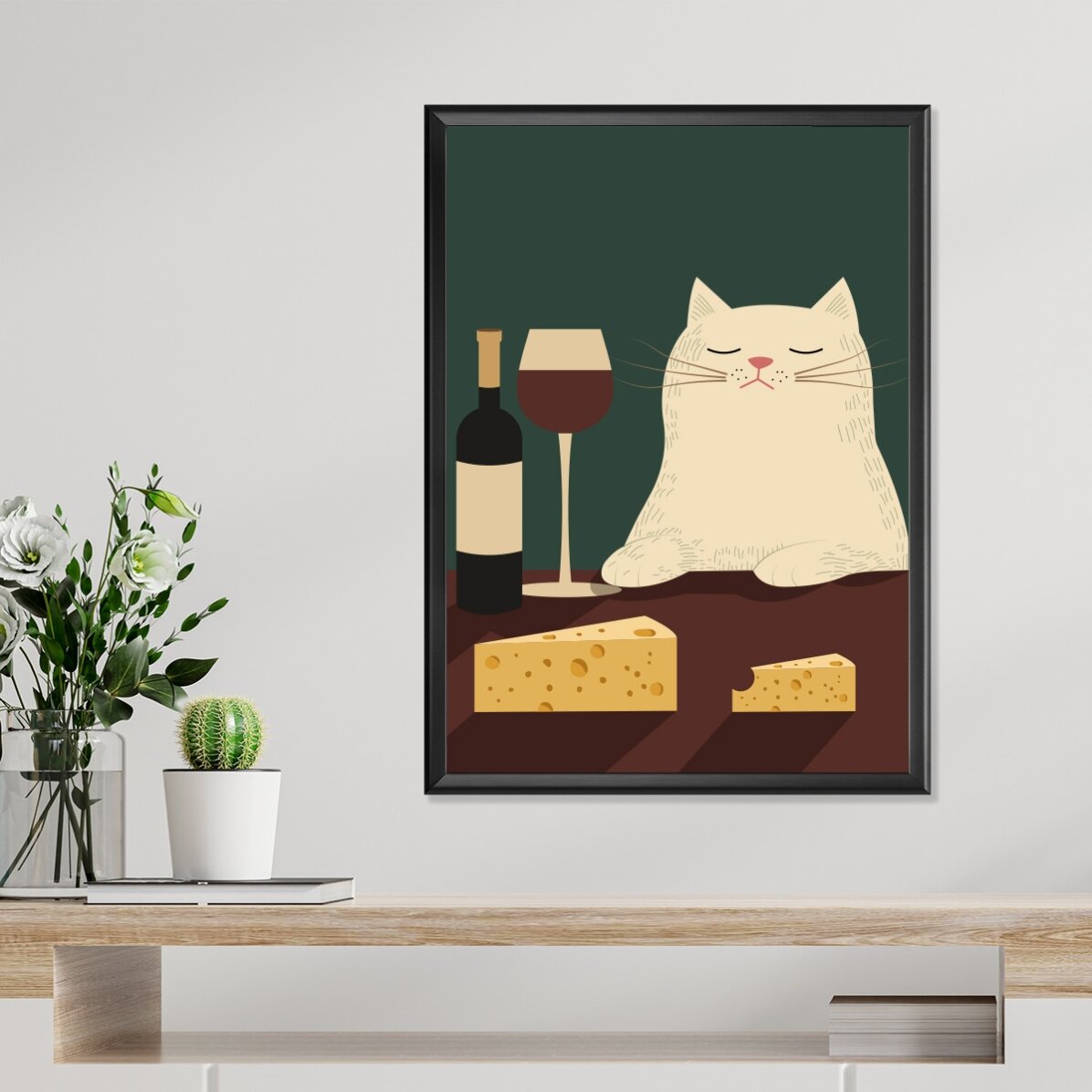 Poster: Gatto, vino e formaggio