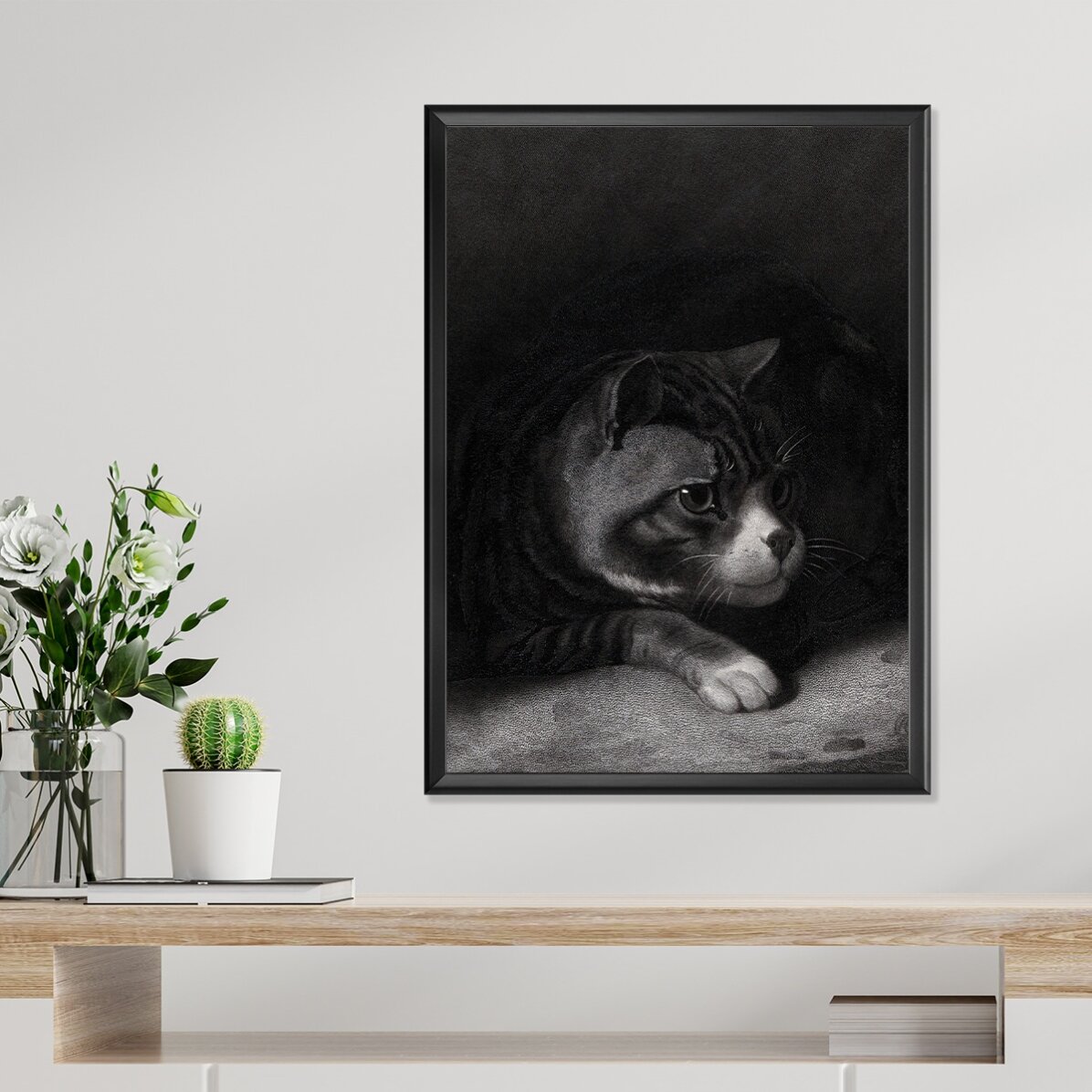 Poster di William Gil, Il gatto vigile che scruta tra le ombre, 1855