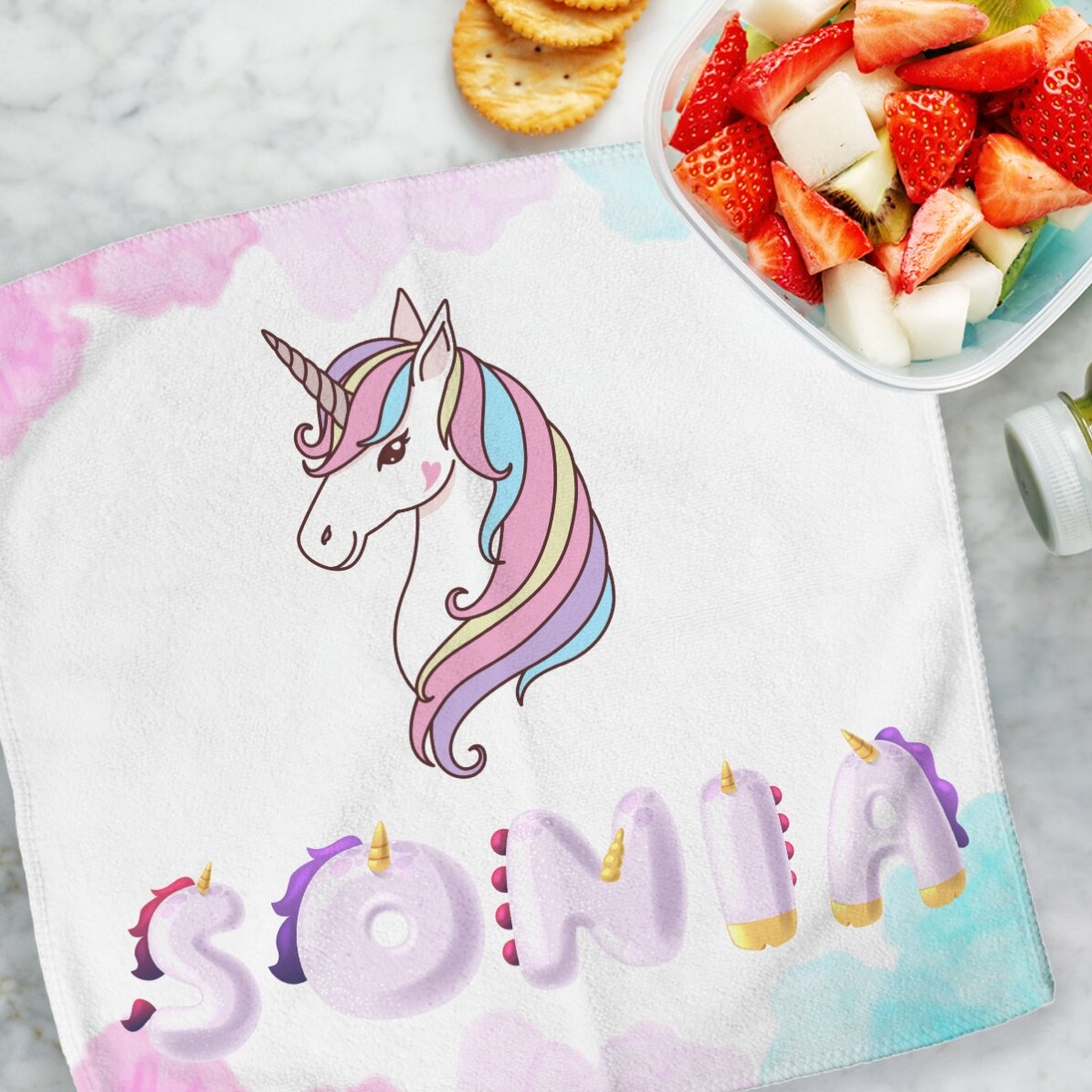 Asciugamano personalizzato con nome - Unicorno