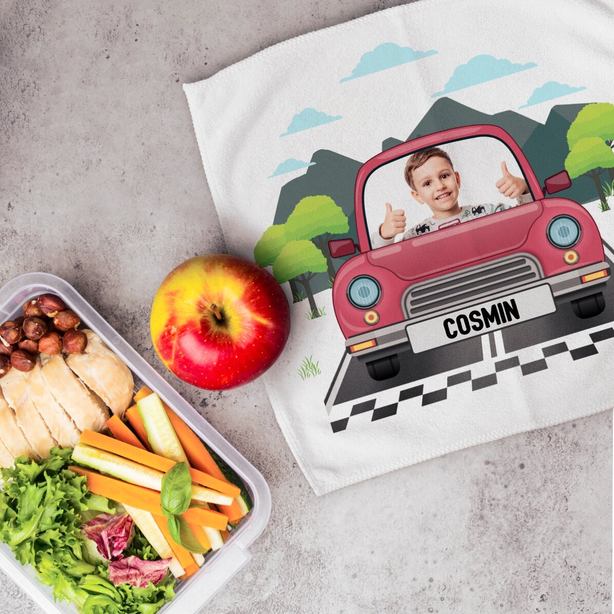 Asciugamano personalizzato con foto e testo per bambini - Auto