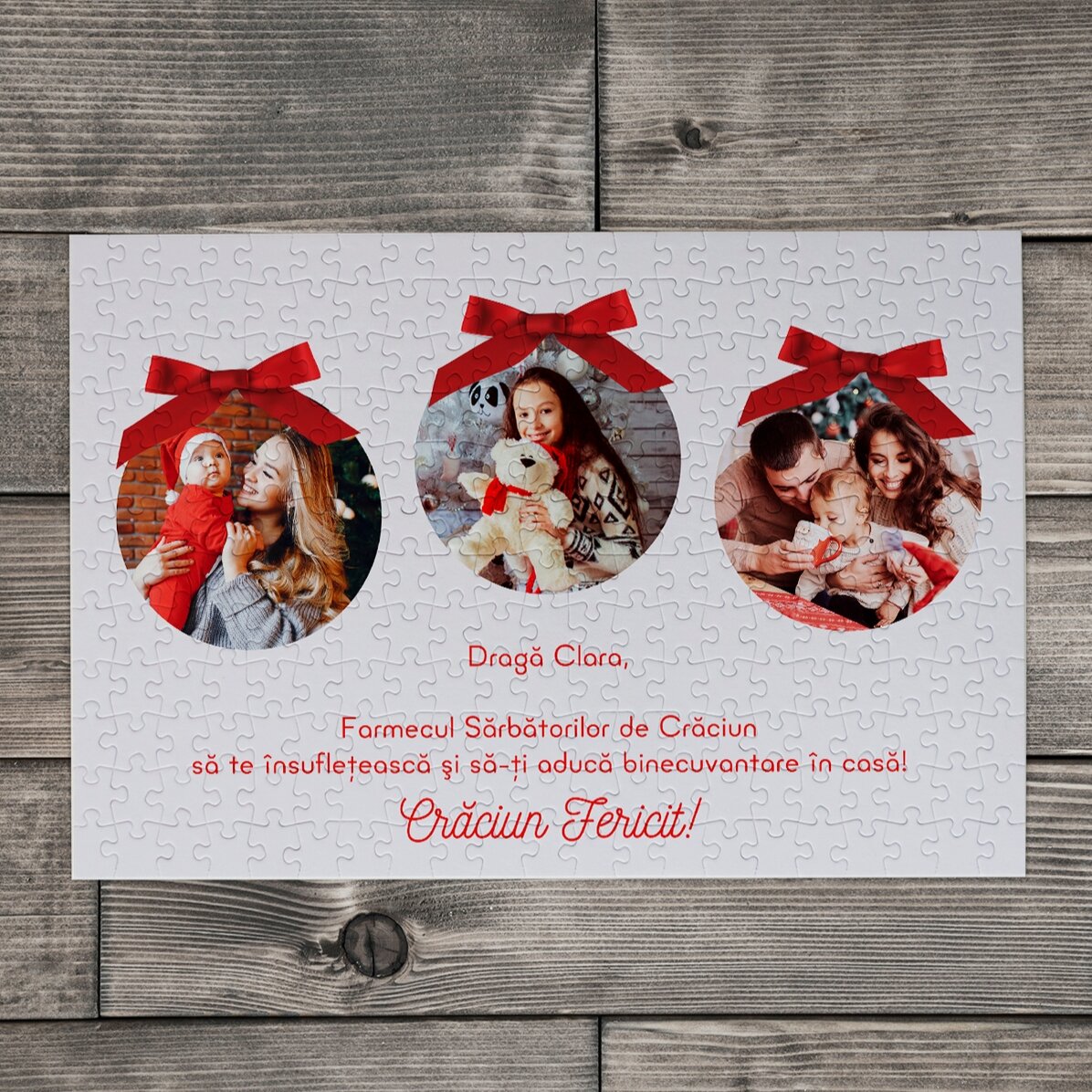 Personalised puzzle with 3 photos and text, 36x24 cm - Happy Holidays