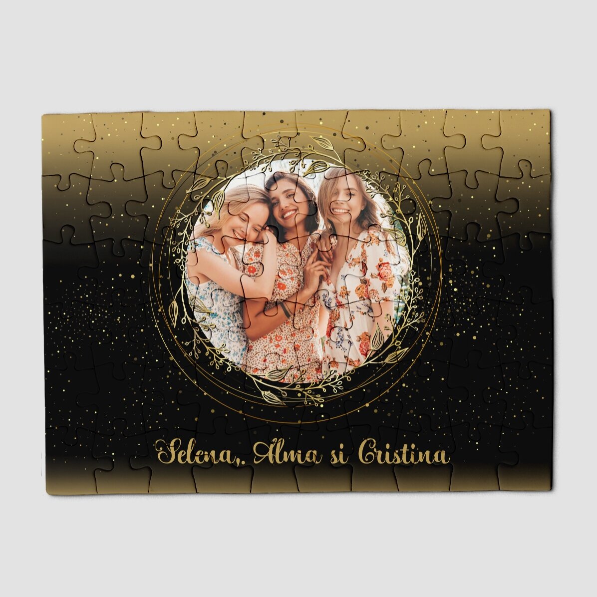 Puzzle personalizzato con foto e testo, 20x15 cm - Cornice dorata