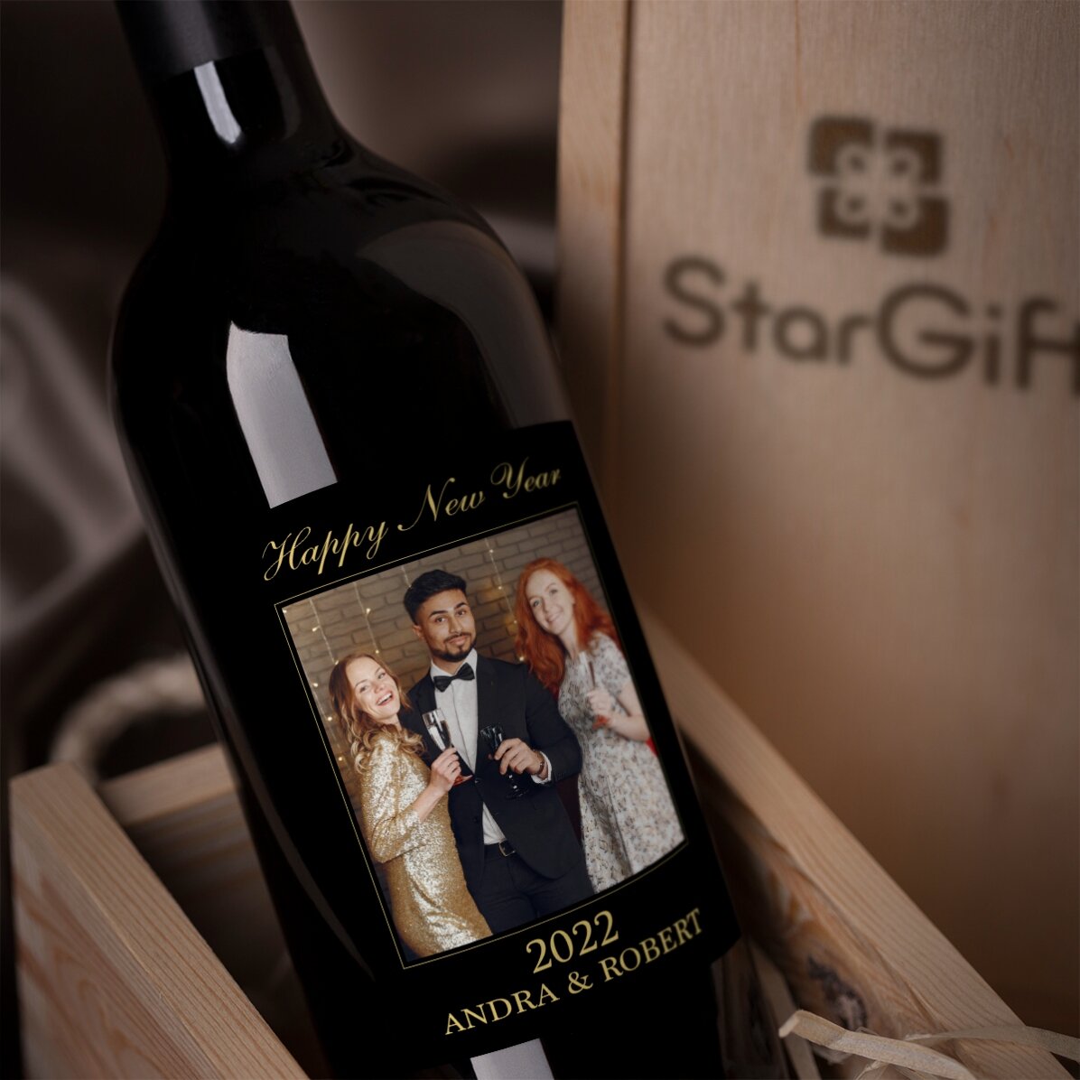 Vino personalizzato con una foto e una frase - Buon Anno Nuovo