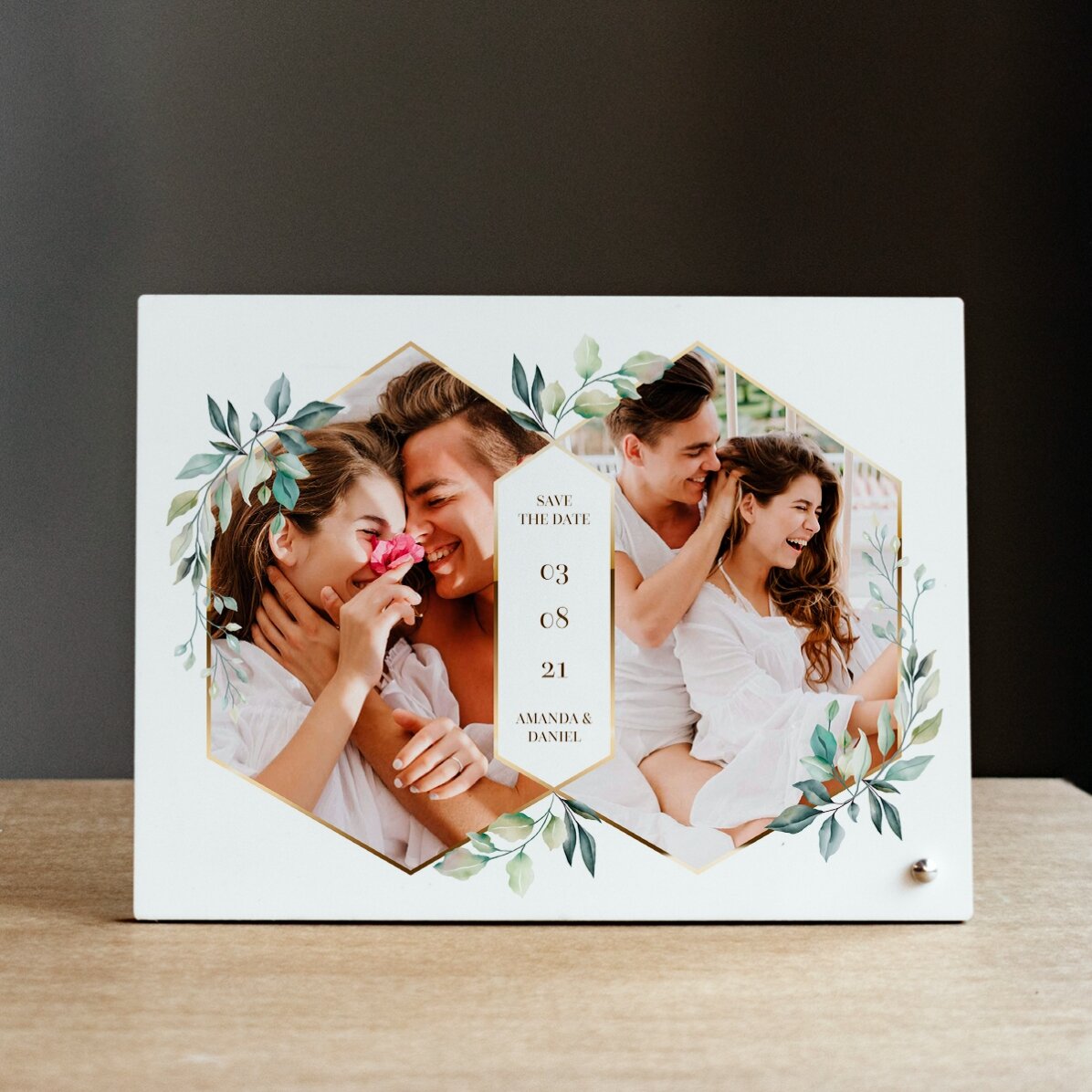 Cornice da scrivania personalizzata con 2 foto e testo - Matrimonio