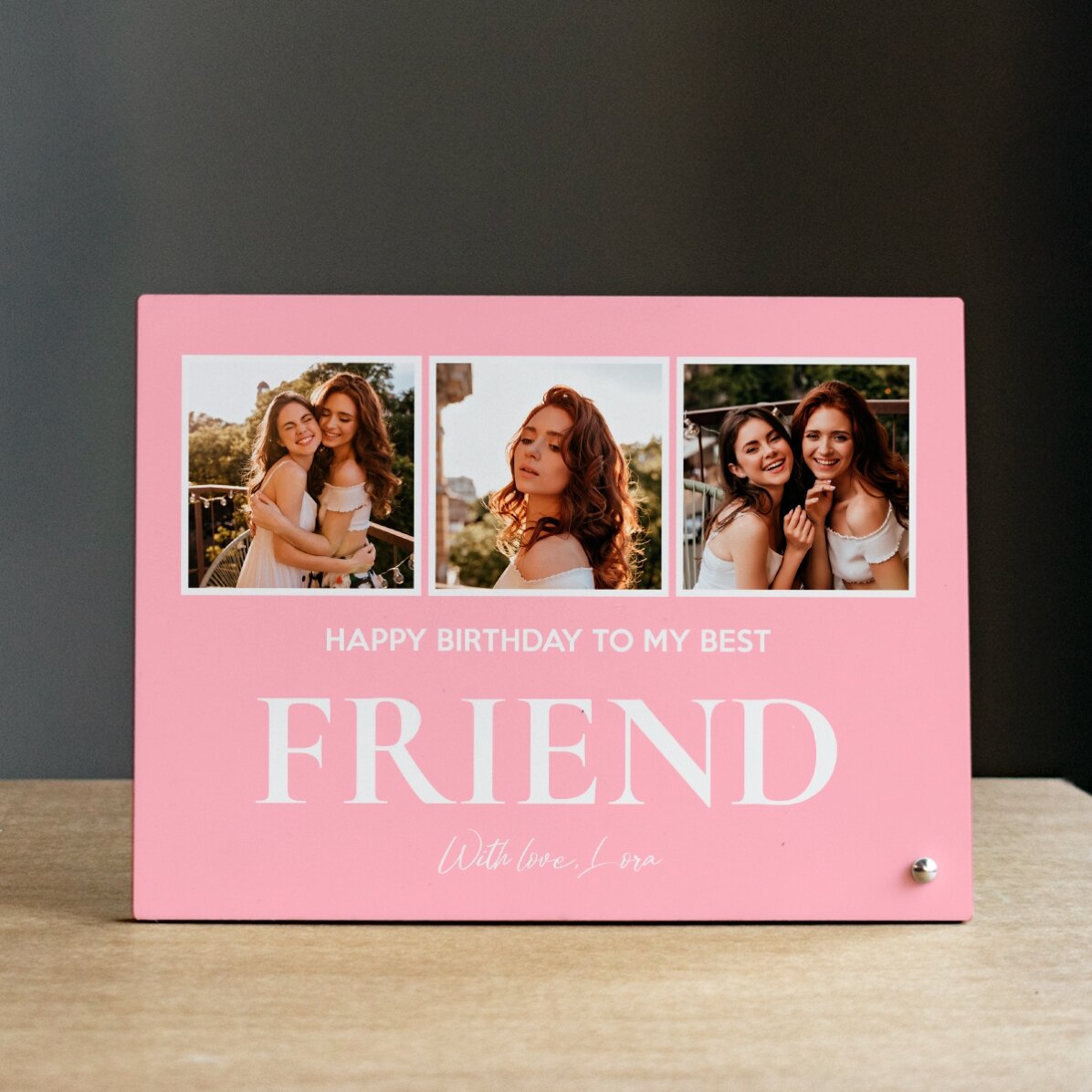 Cornice da scrivania personalizzata con 3 foto e una scritta - With love