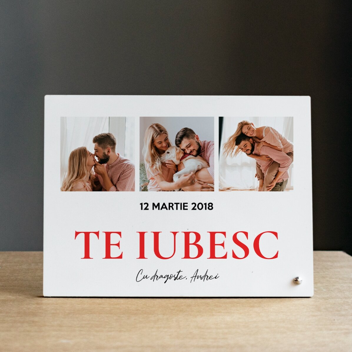 Cornice da scrivania personalizzata con 3 foto e una scritta - With love