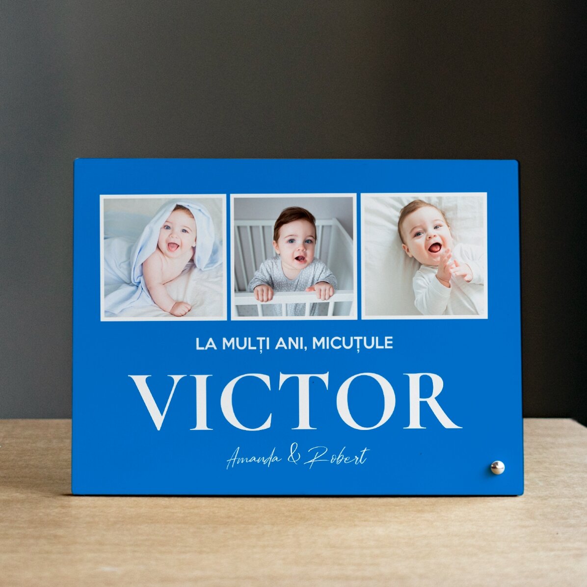 Cornice da scrivania personalizzata con 3 foto e una scritta - With love