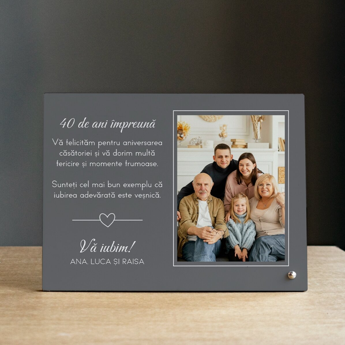 Cornice da scrivania personalizzata con una foto e un messaggio - Con affetto