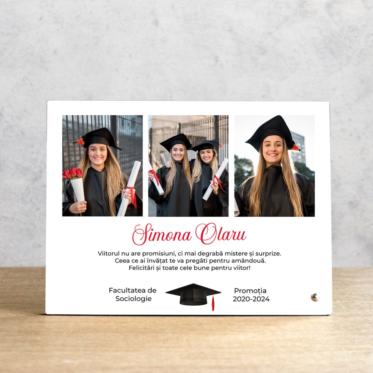 Cornice da scrivania personalizzata con 3 foto e testo - Laurea