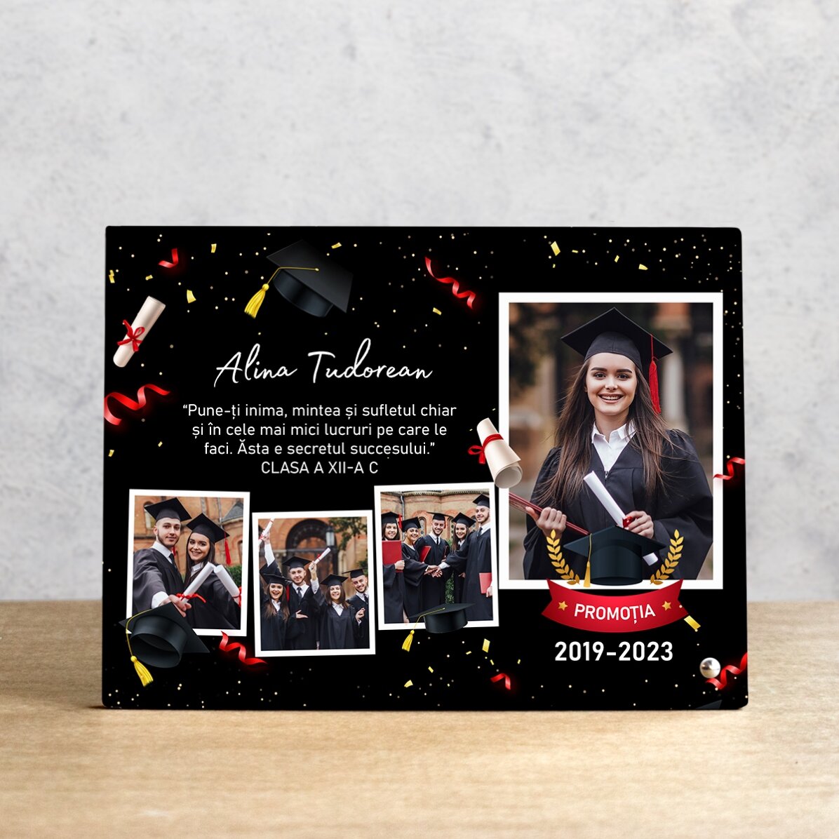 Personalised desk photo frame with 4 photos and text for graduates