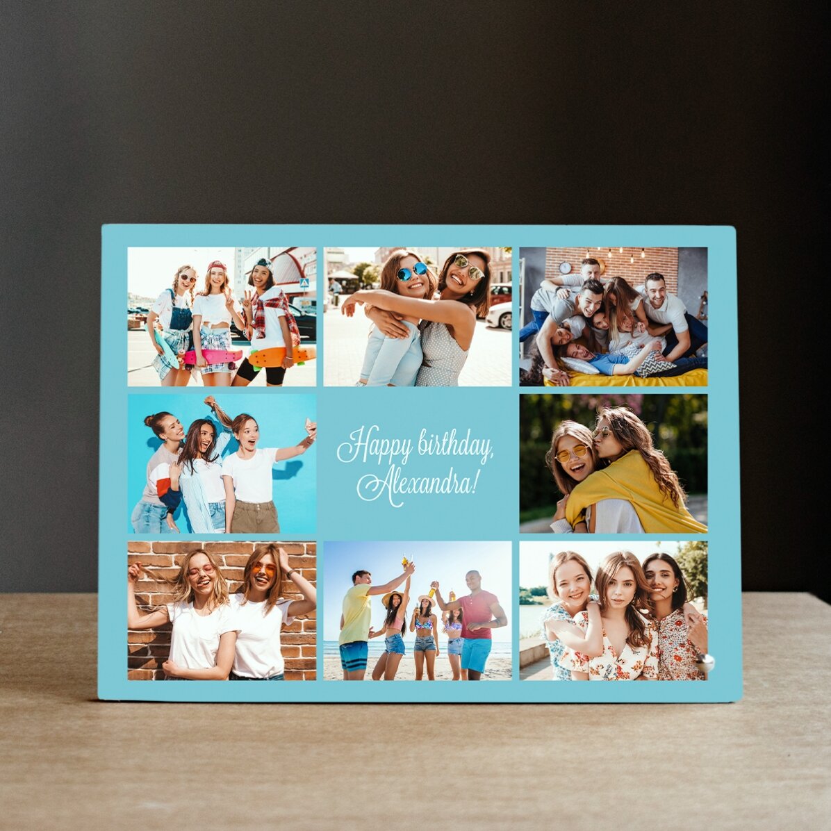 Cornice da scrivania personalizzata con 8 foto e testo - Happily Ever After
