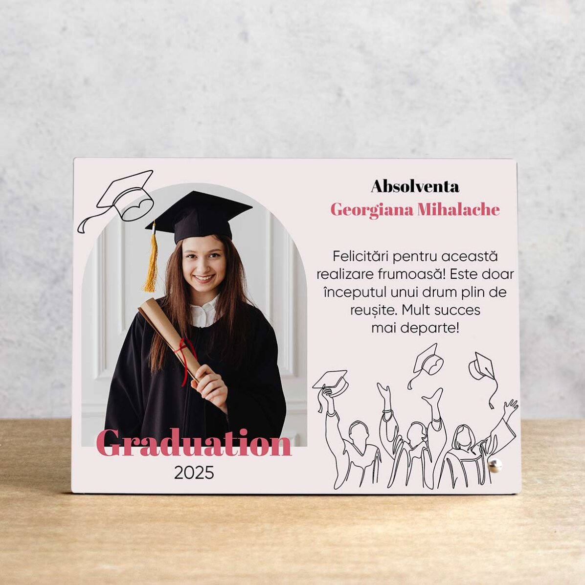 Personalised desk photo frame with a photo and message - Graduate