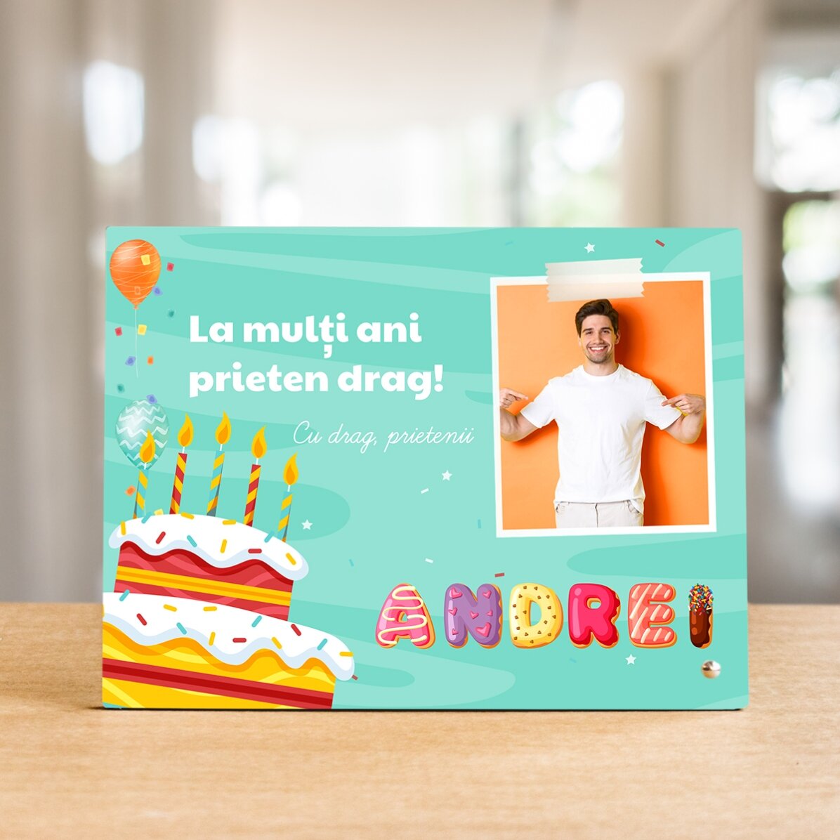 Cornice da scrivania personalizzata con una foto, un testo e un nome speciale - Compleanno