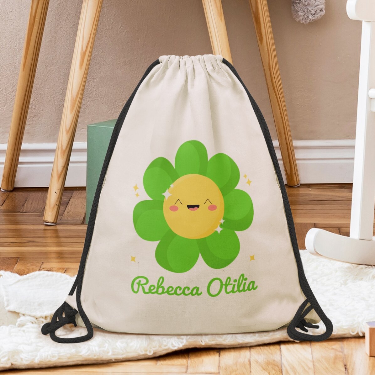 Zaino personalizzato con nome - Modello con fiore colorato
