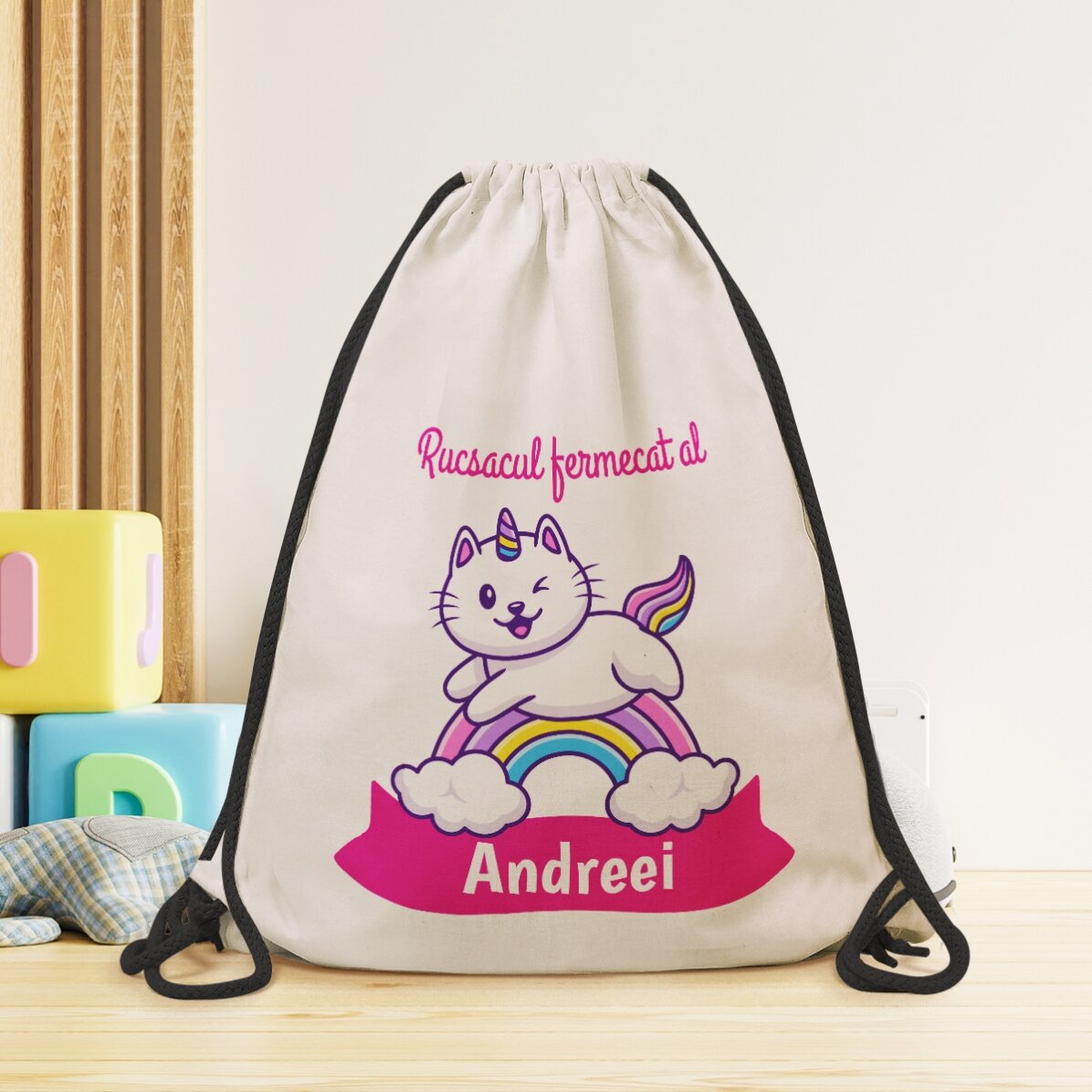Zaino personalizzato con nome - Gatto unicorno