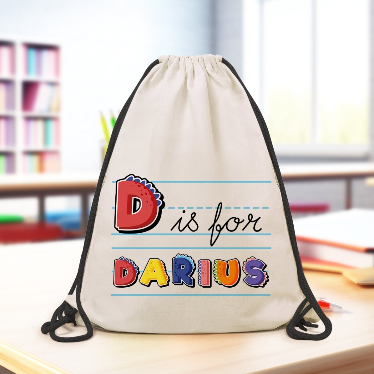 Zaino personalizzato con nome e messaggio - Modello dinosauro