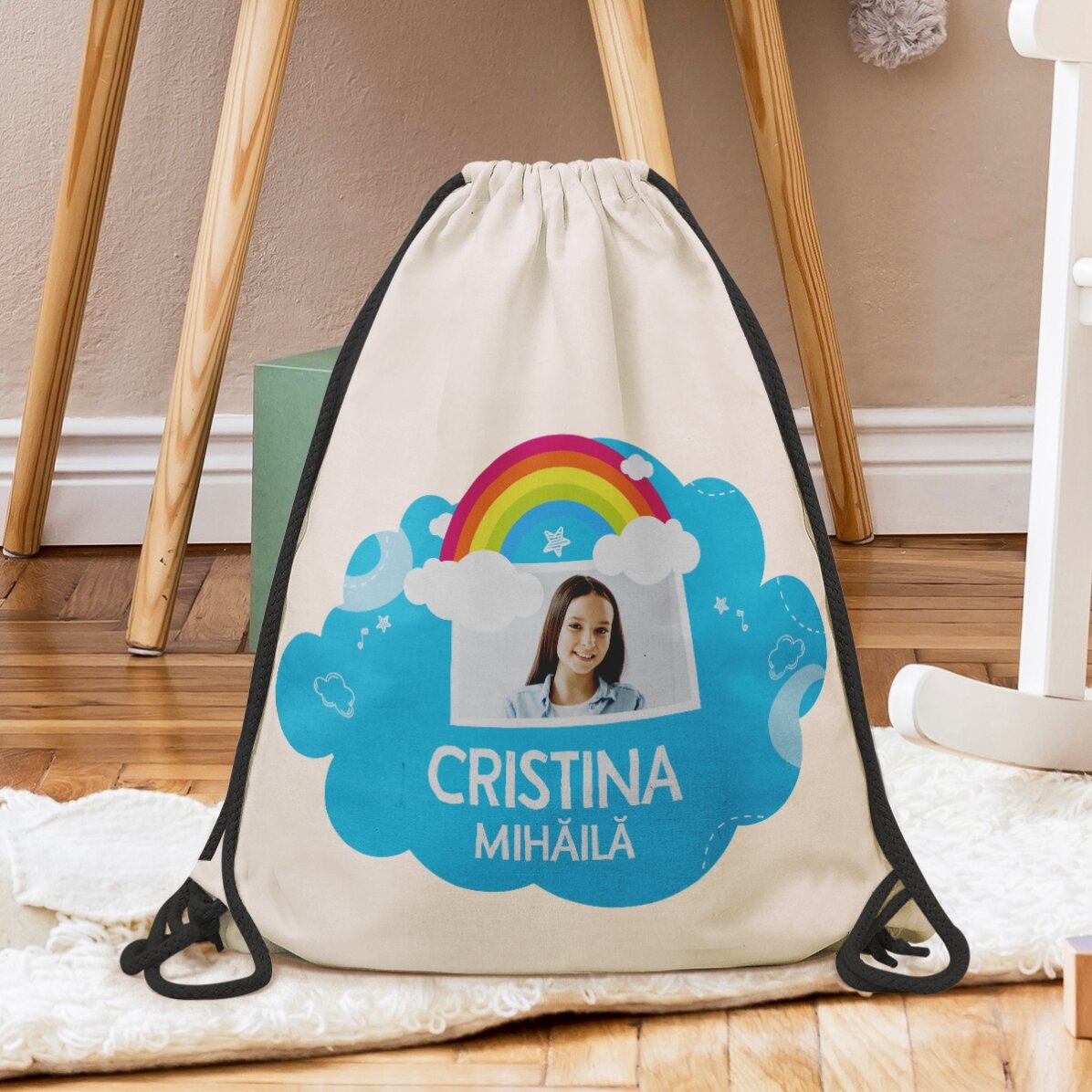Zaino personalizzato con nome e foto - Modello arcobaleno