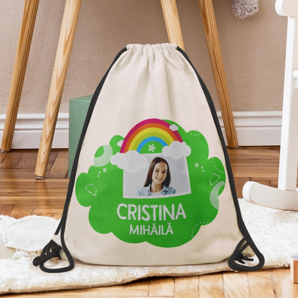 Zaino personalizzato con nome e foto - Modello arcobaleno
