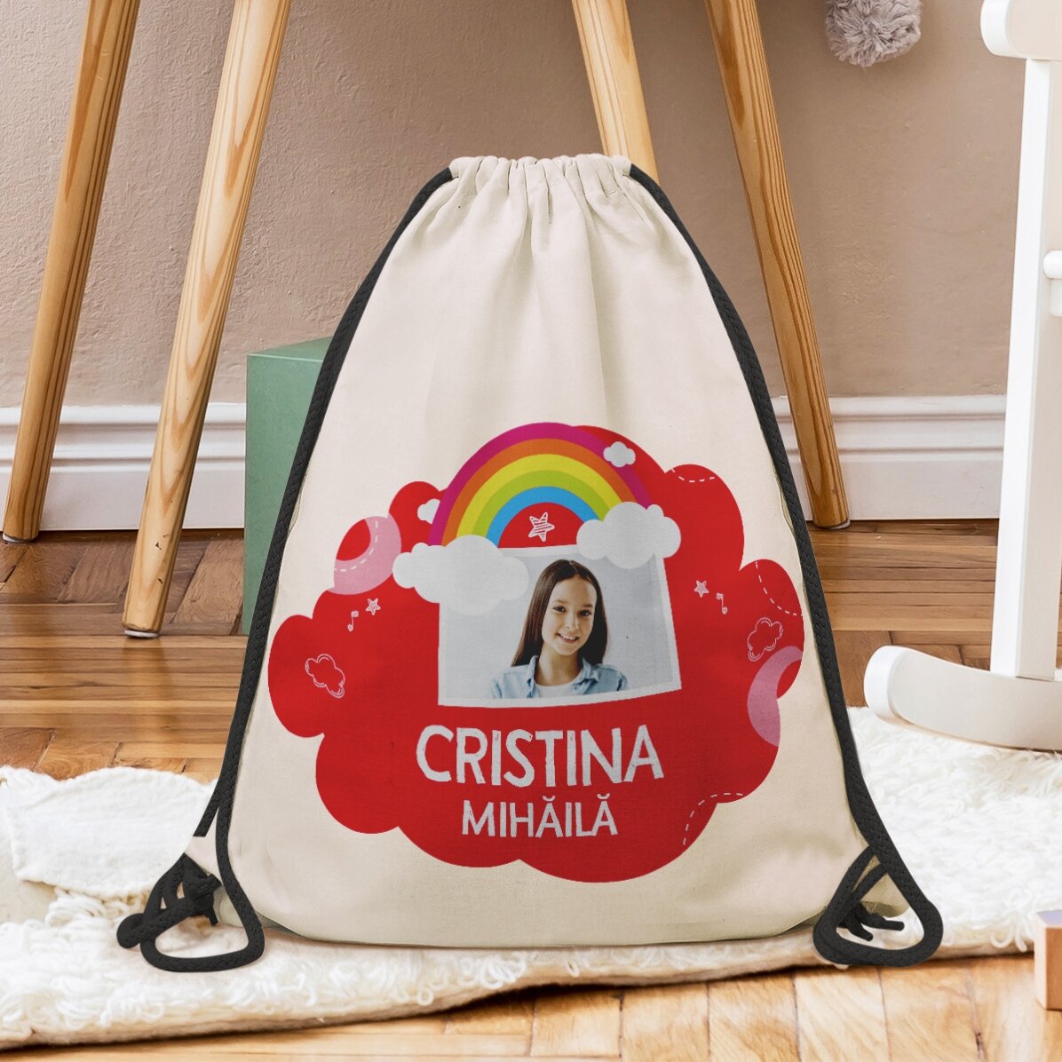 Zaino personalizzato con nome e foto - Modello arcobaleno