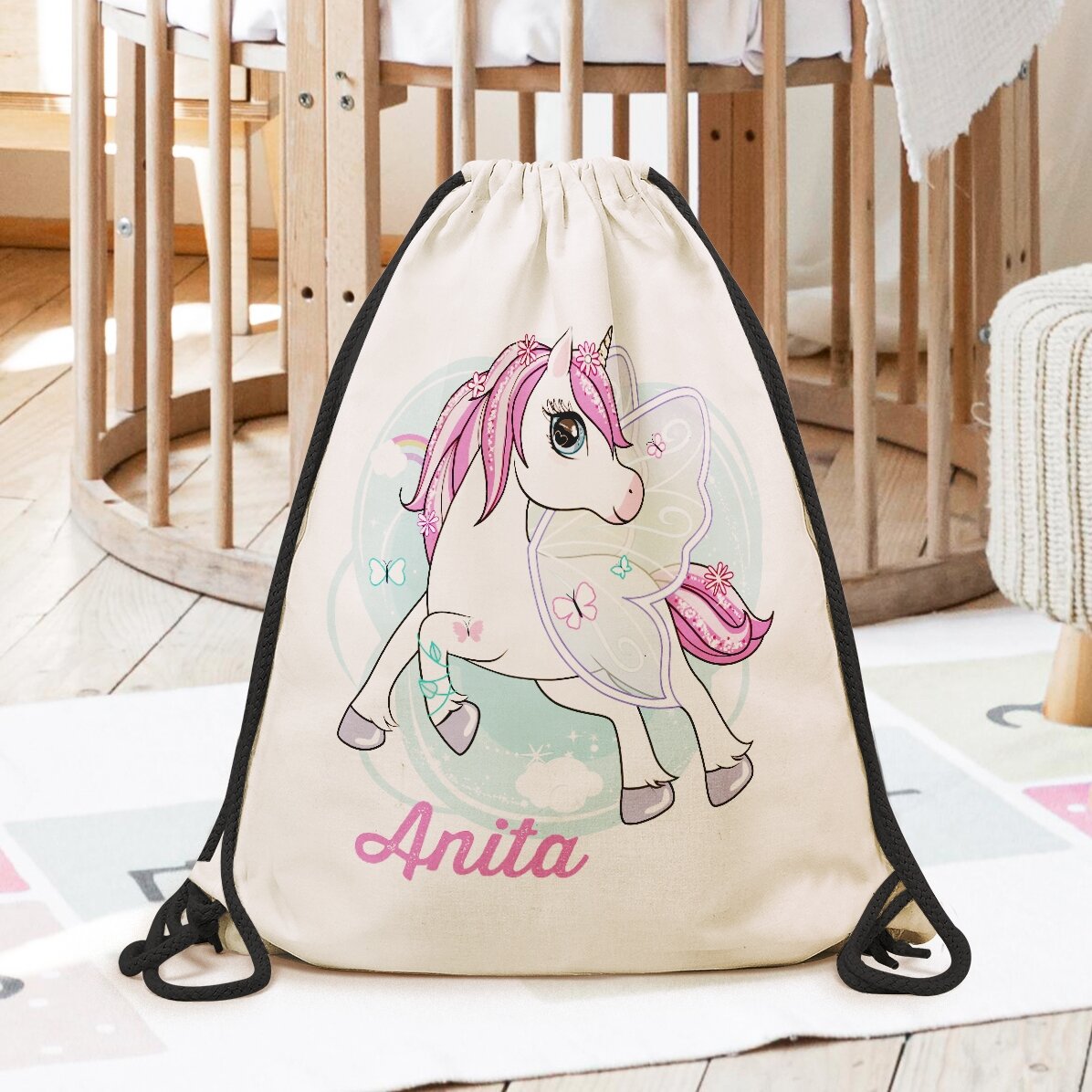 Zaino personalizzato con nome - Unicorno e farfalle