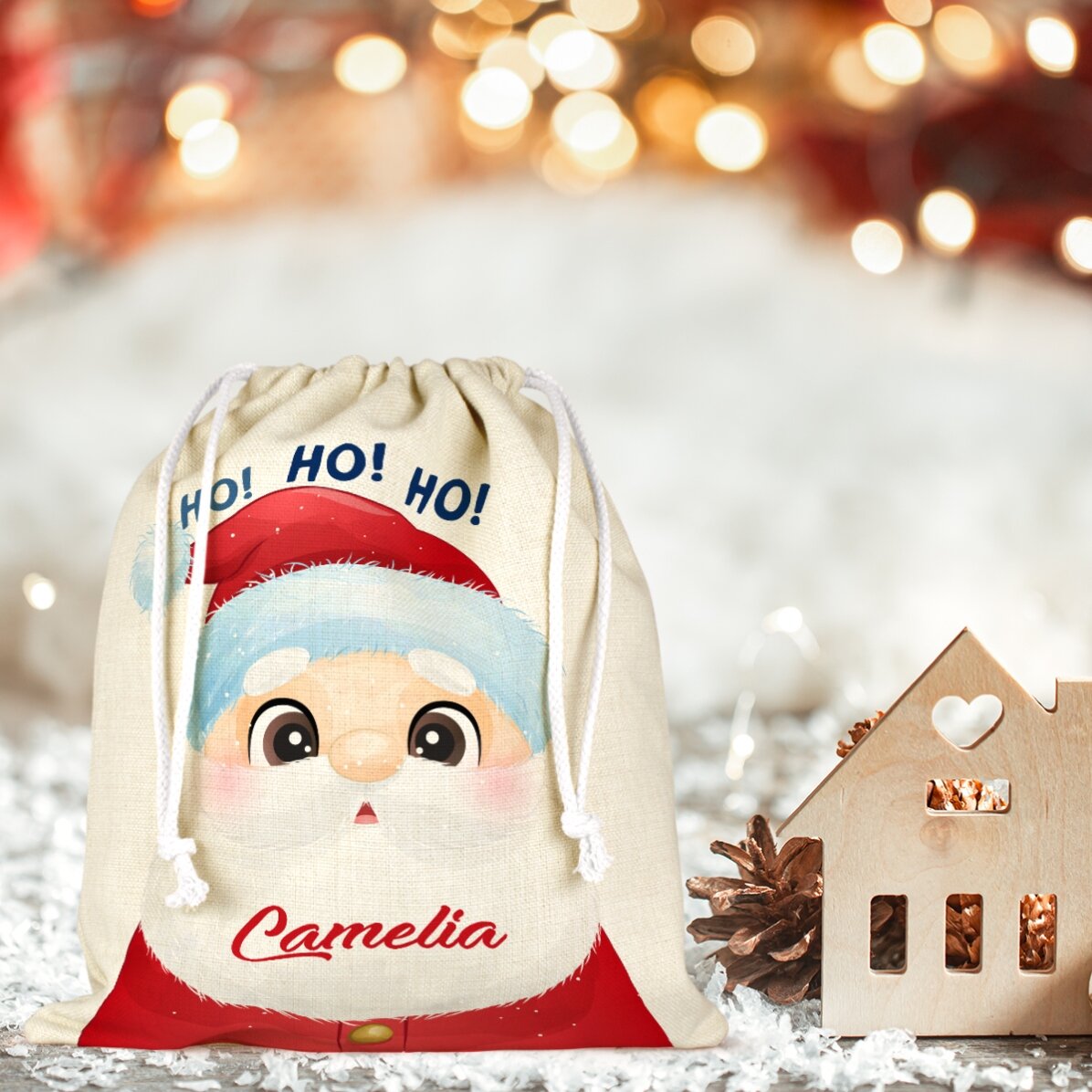 Sacchetto medio per regali personalizzato con nome - Babbo Natale