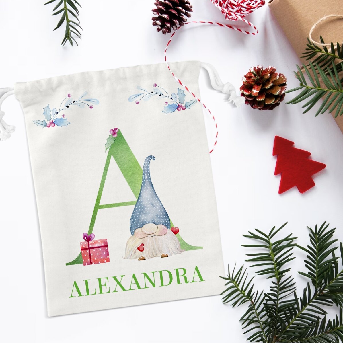 Piccolo sacchetto regalo personalizzato con iniziale e nome