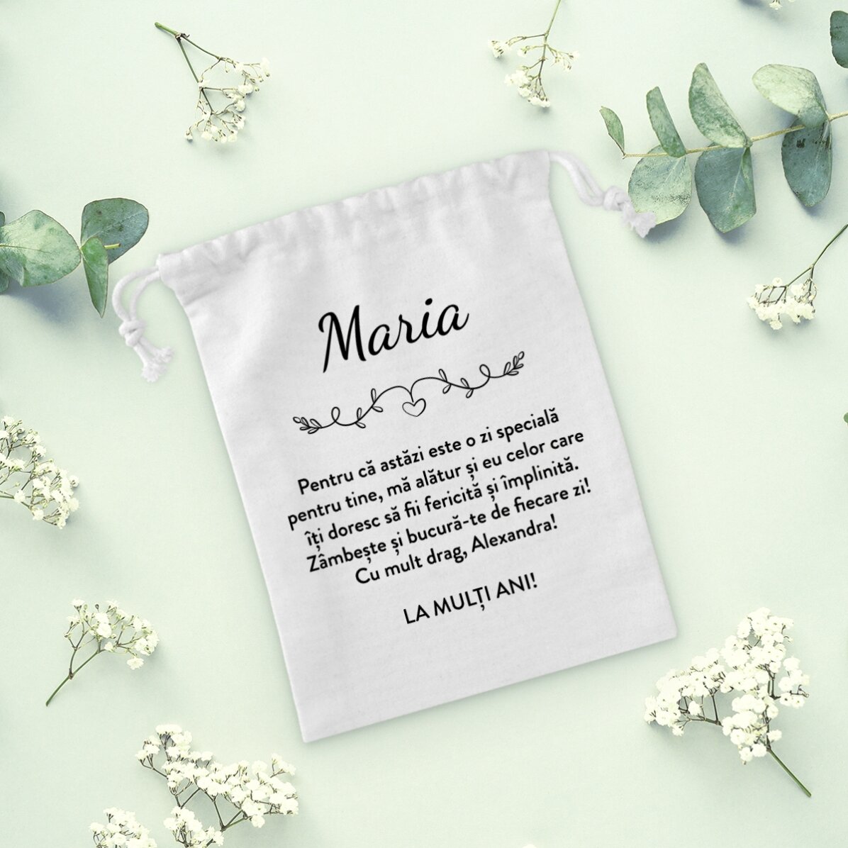Piccolo sacchetto regalo personalizzato con messaggio