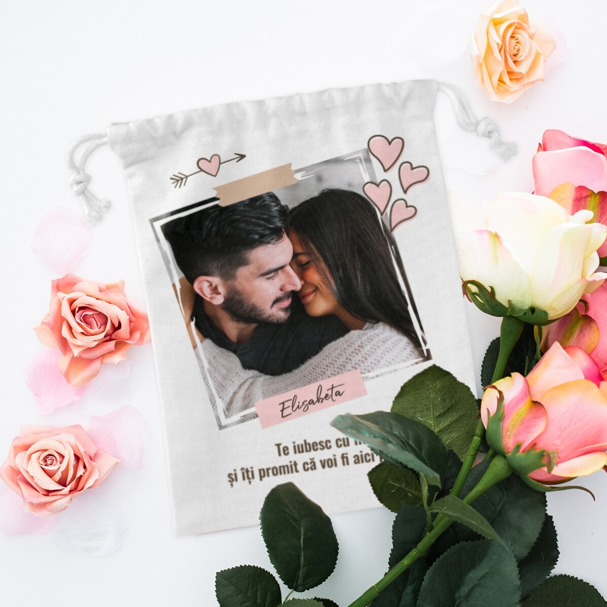 Piccolo sacchetto regalo personalizzato con foto e testo - In love