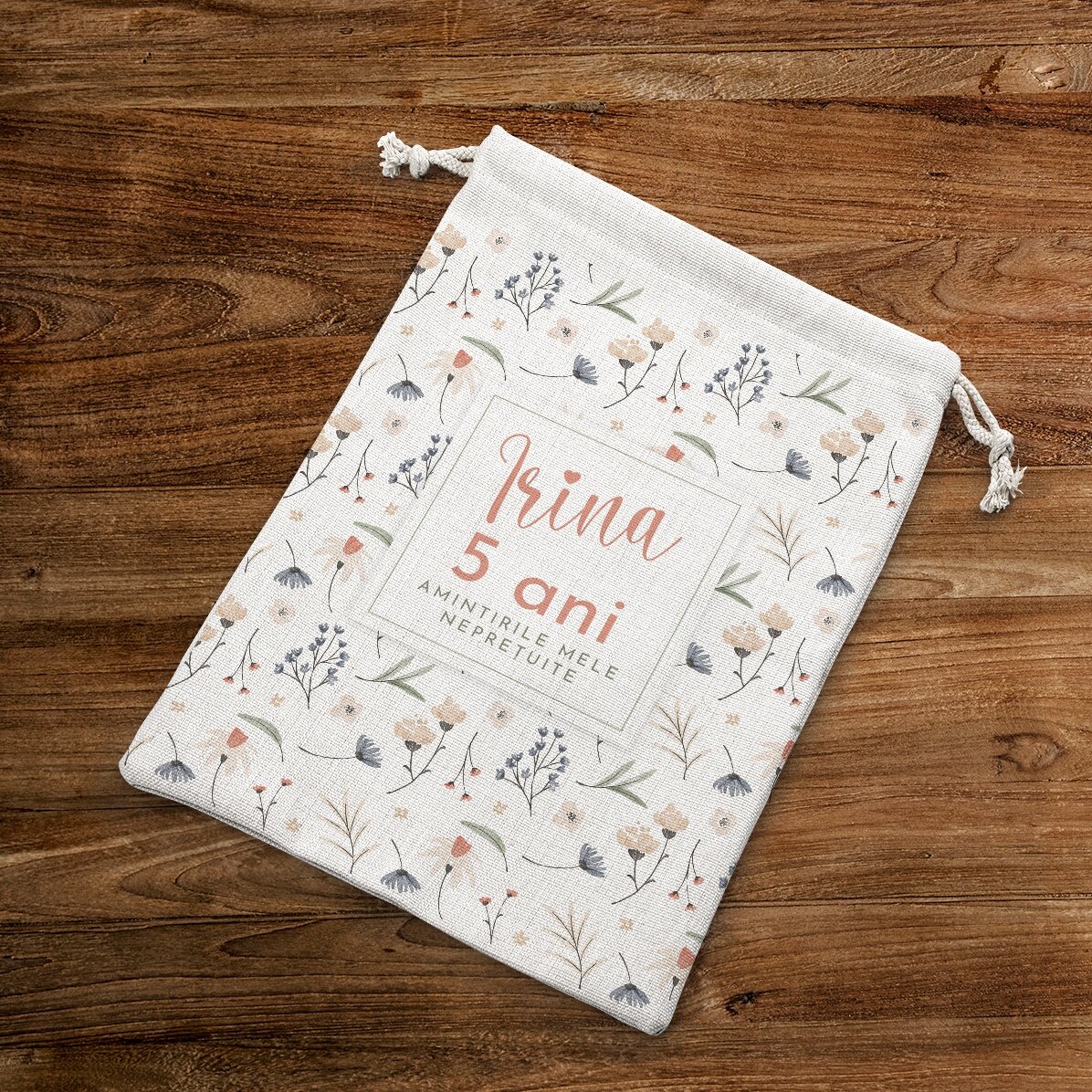 Piccolo sacchetto regalo personalizzato con scritta - Flowers