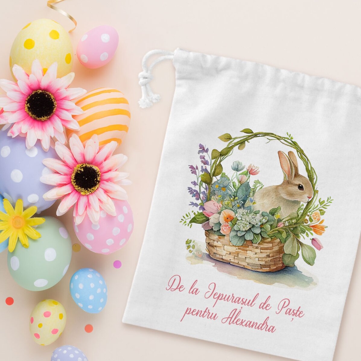 Piccolo sacchetto regalo personalizzato con scritta - Coniglietto
