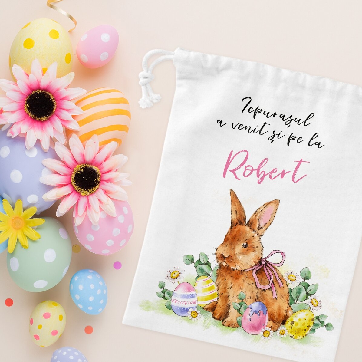 Sacchettino regalo personalizzato con scritta - Coniglietto di Pasqua