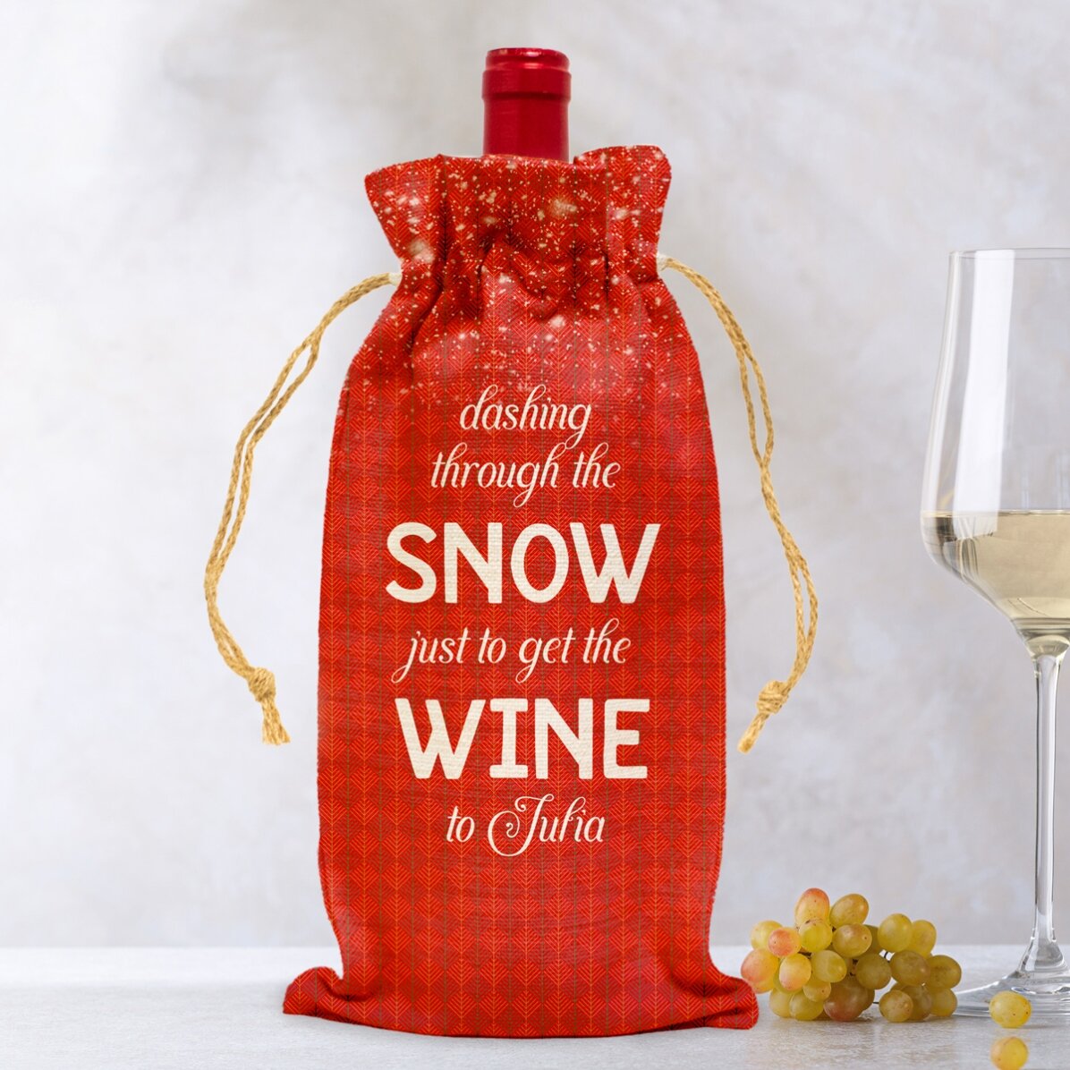 Sacchetto personalizzato per bottiglia di vino - Dashing through the snow