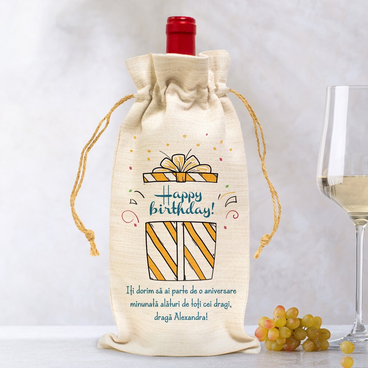 Sacchetto personalizzato per bottiglia di vino - Regalo di compleanno