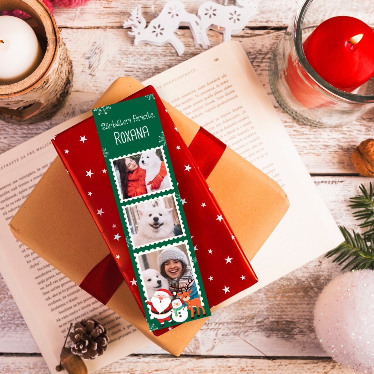 Segnalibro personalizzato con 3 foto e testo - Natale