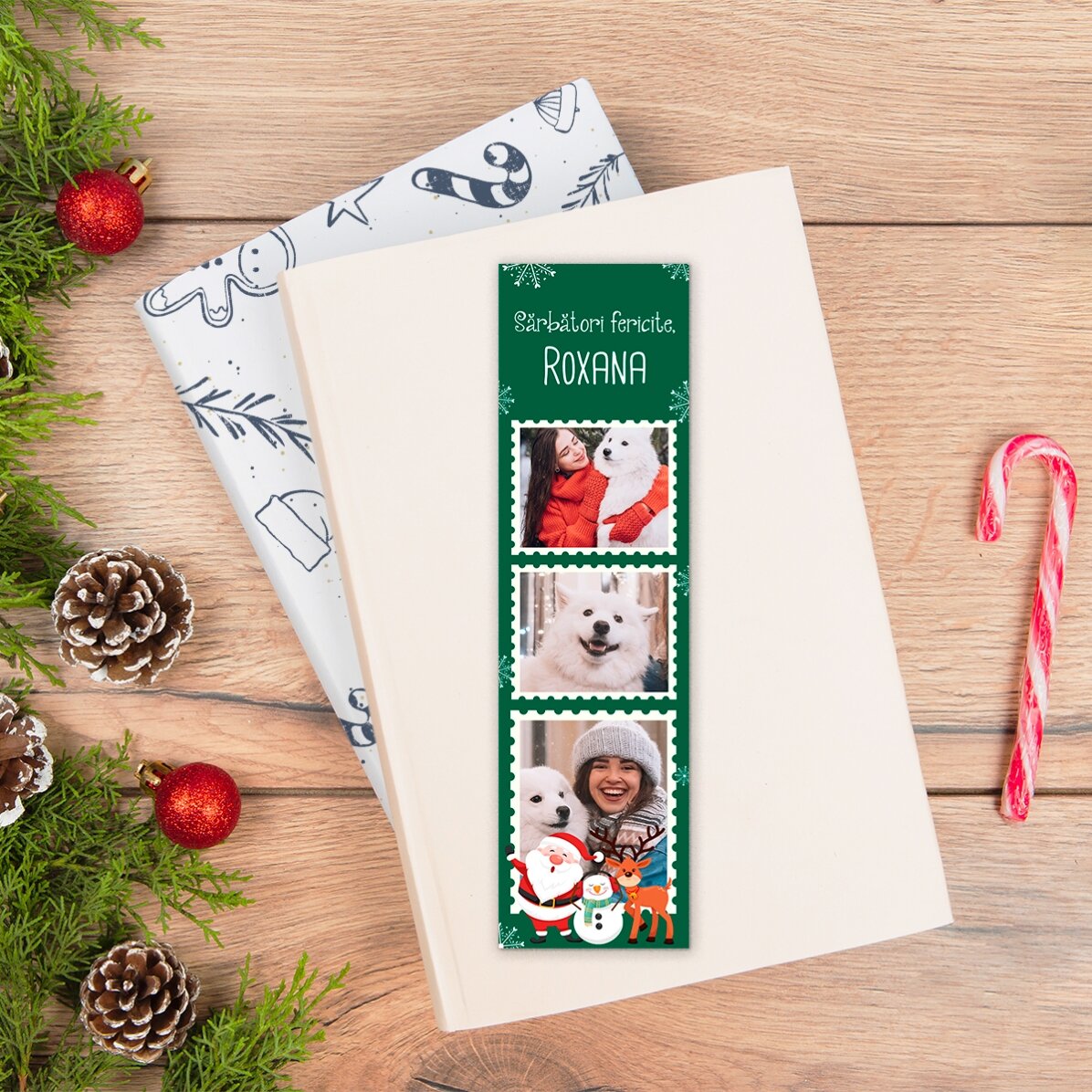 Segnalibro personalizzato con 3 foto e testo - Natale