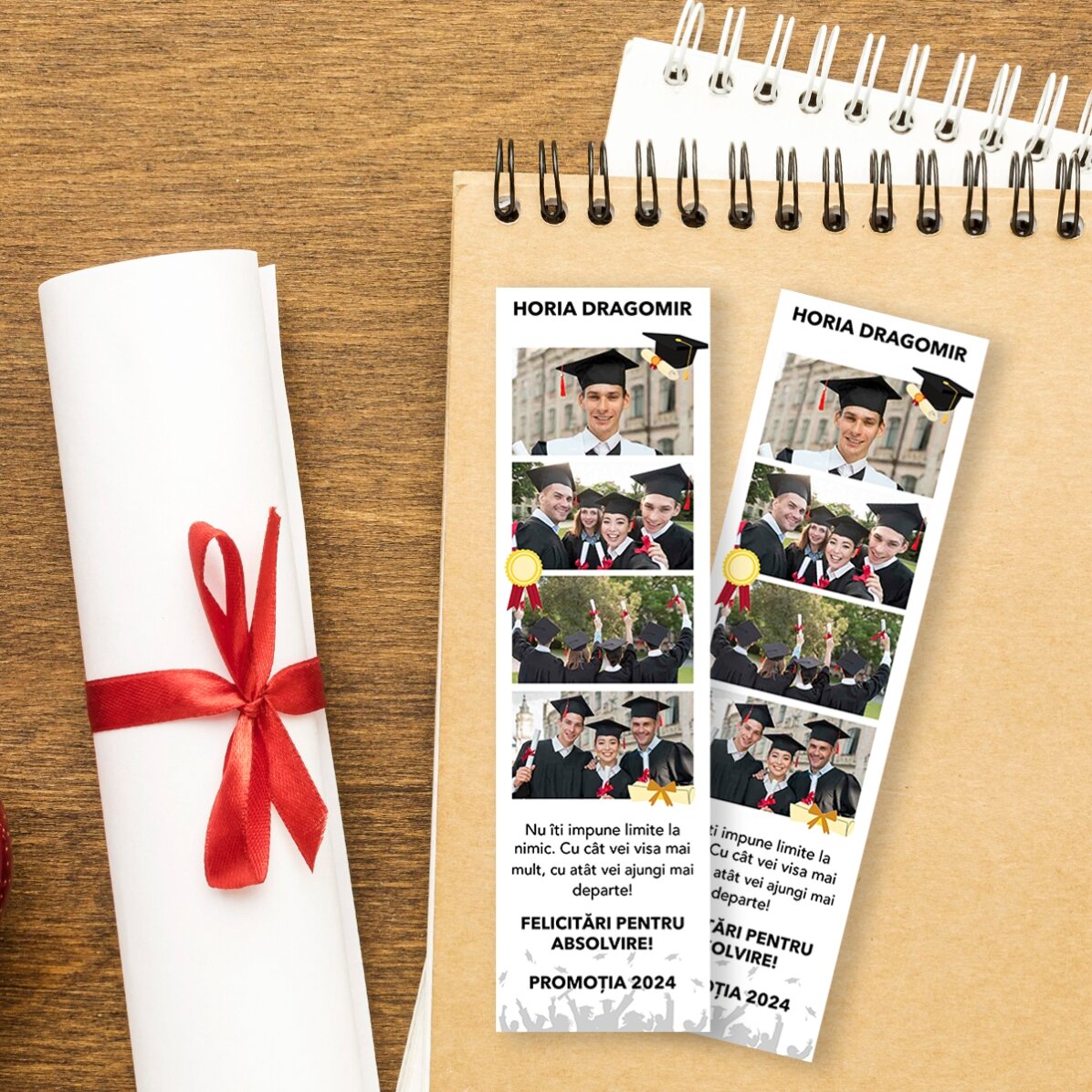 Segnalibro personalizzato con 4 foto e testo - Laurea