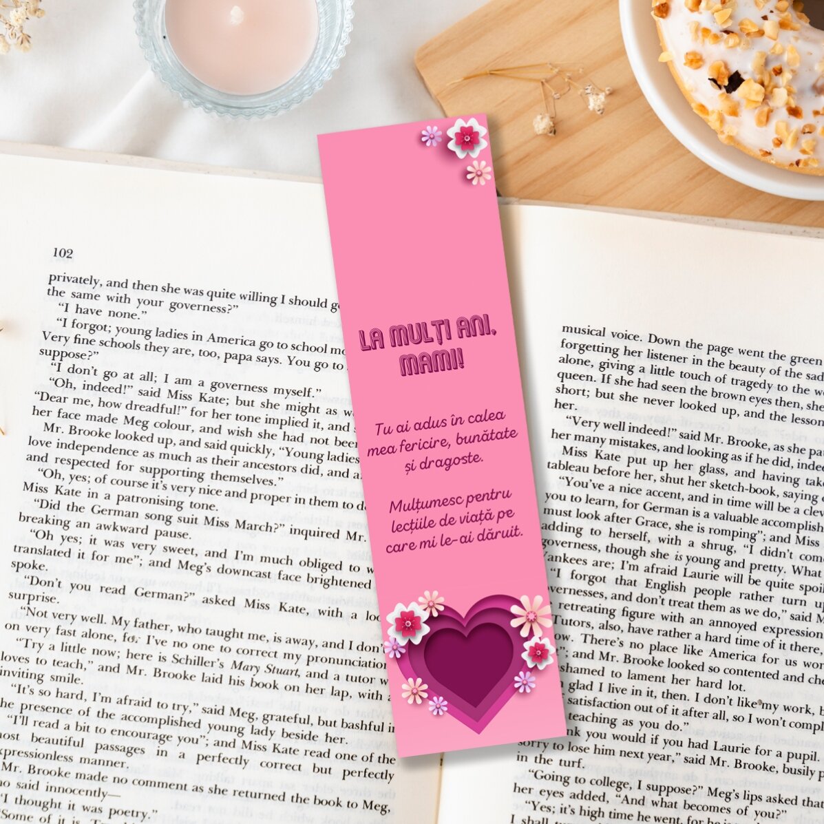 Segnalibro personalizzato con messaggio - Cuore rosa