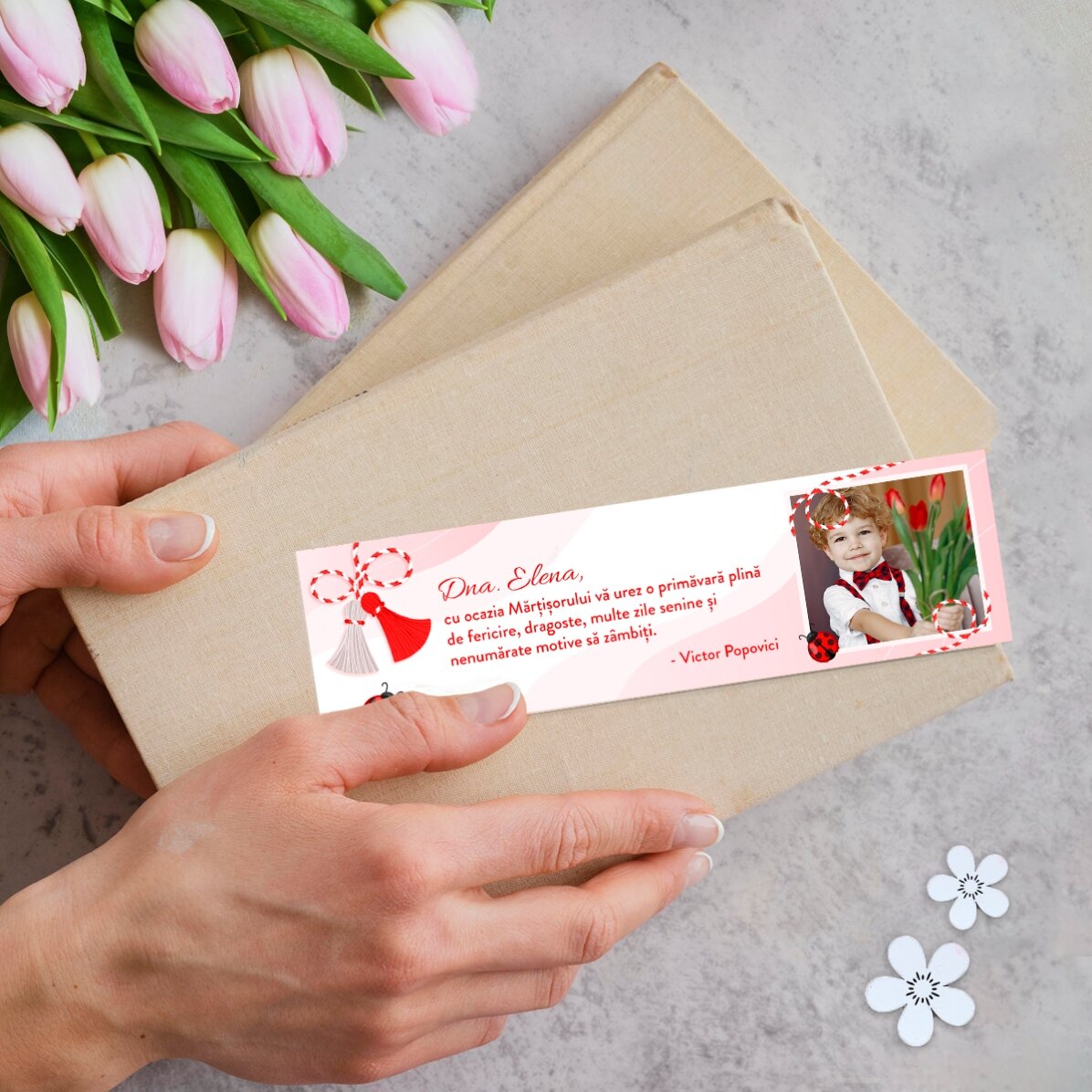 Segnalibro personalizzato con una foto e un messaggio