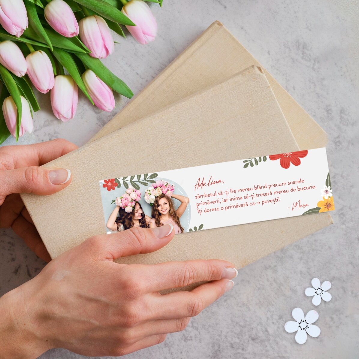Segnalibro personalizzato con foto e messaggio - Primavera