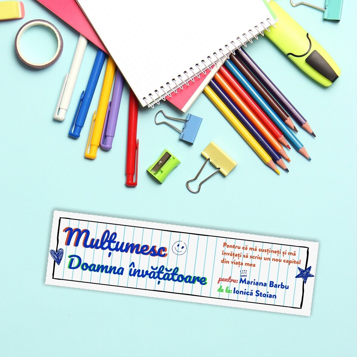 Segnalibro personalizzato con dedica per la maestra - Carta da taccuino