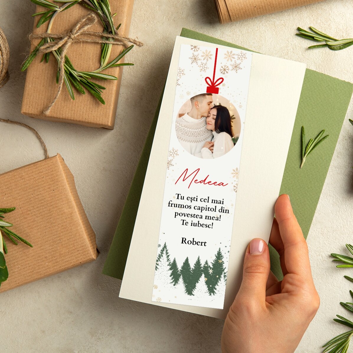Segnalibro personalizzato con testo e foto - Pallina di Natale