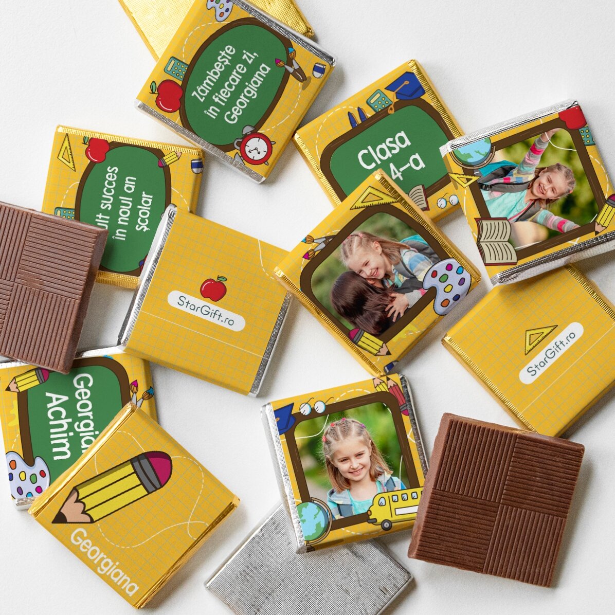 Set di 10 mini cioccolatini personalizzati con foto e testo per l