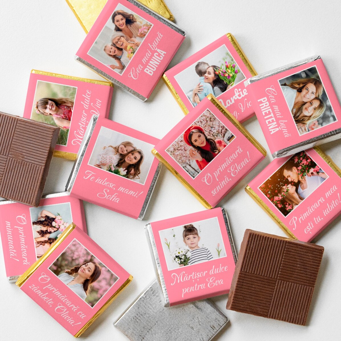 Set di 10 mini cioccolatini personalizzati con foto e testo