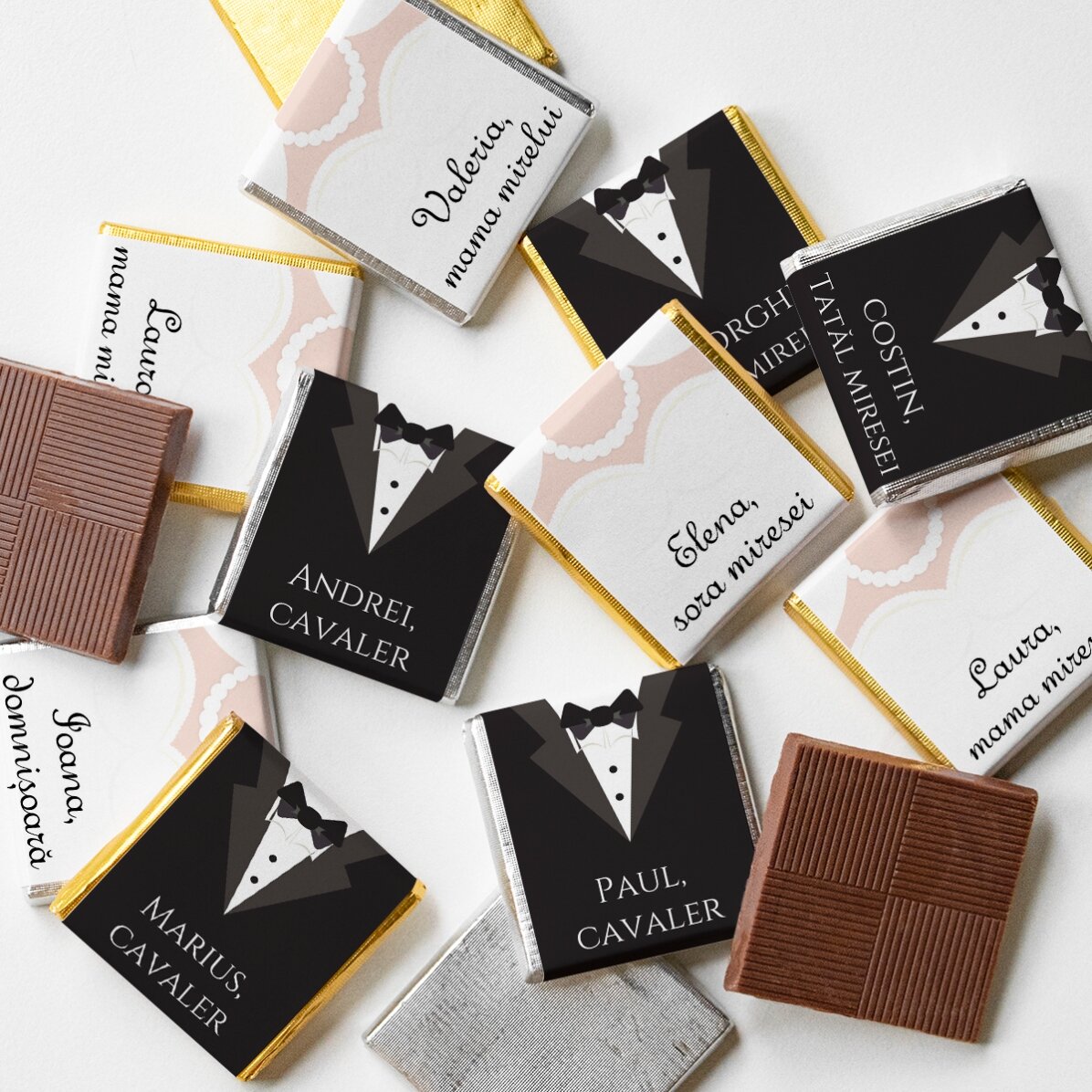 Set di 10 mini cioccolatini personalizzati con scritta - Mr and Mrs