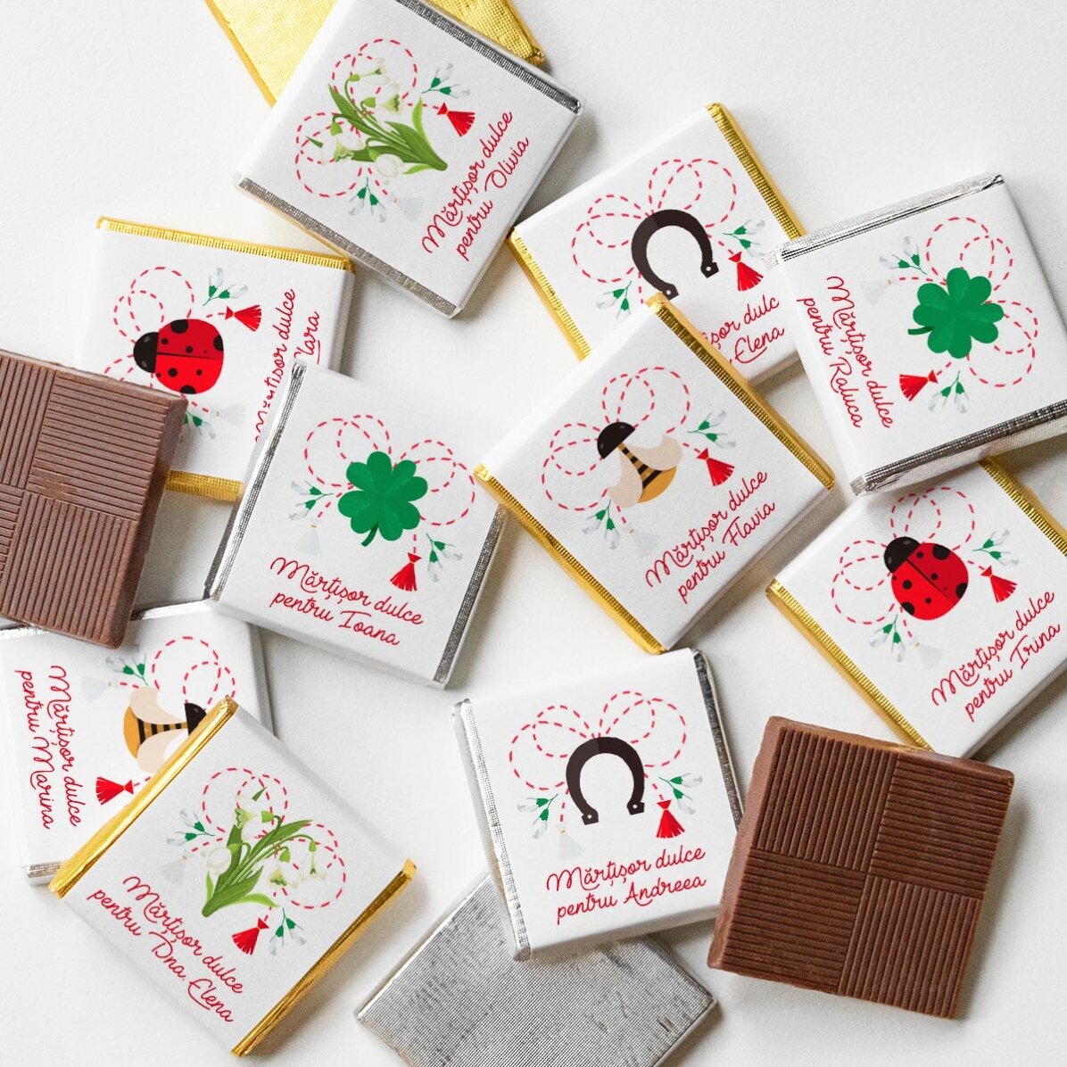 Set di 10 mini cioccolatini personalizzati con nome