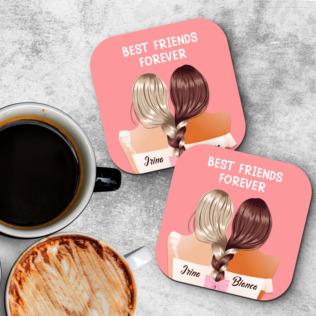 Set di 2 sottobicchieri personalizzati con scritta - Best friends