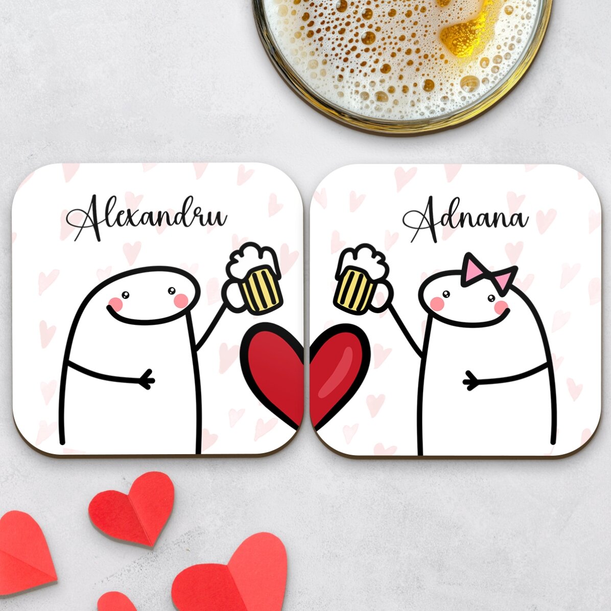 Set di 2 sottobicchieri personalizzati con scritta - Cute love