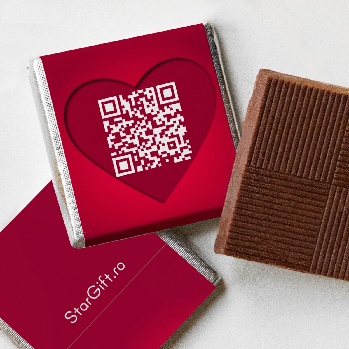 Set di 5 mini cioccolatini personalizzati con foto, codice QR e testo - Love