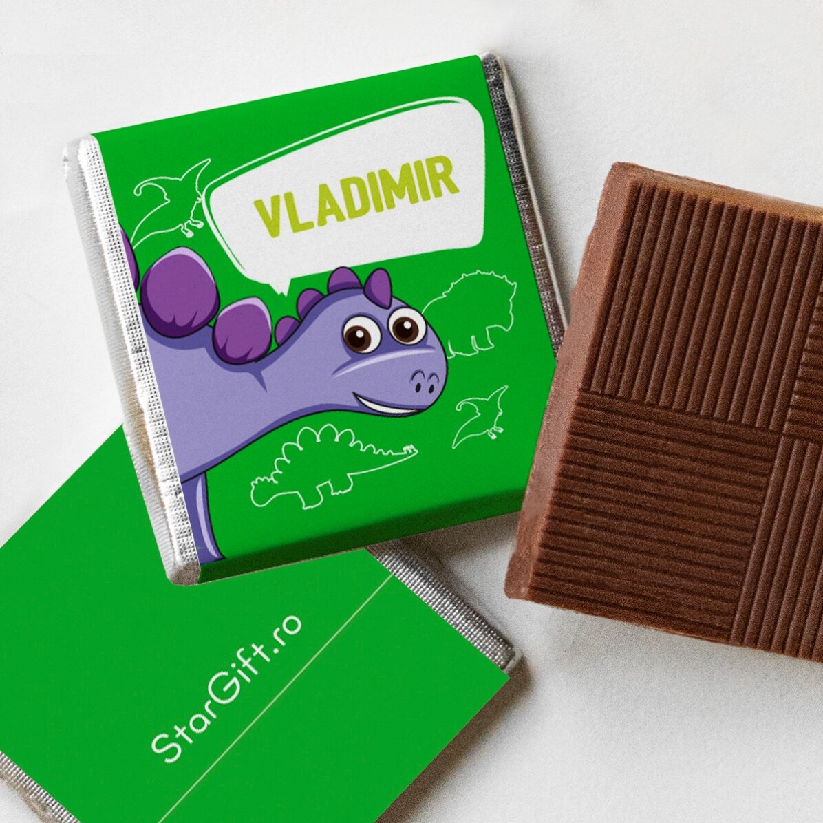 Set of 5 mini chocolates personalised with photos and text - Dinosaurs